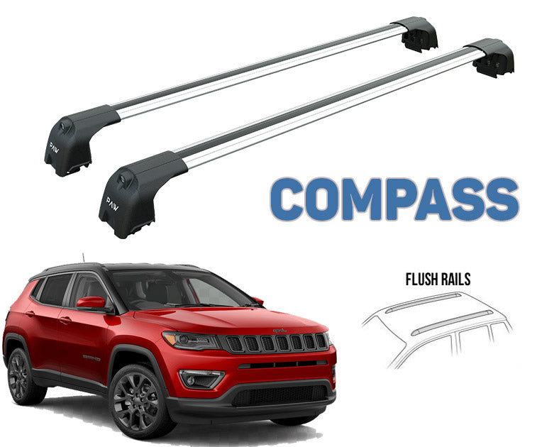 Jeep Compass Roof Rack-Crossbars Fits to for Flush Roof Rails Silver Color Jeep Compass Roof Rack-Crossbars Fits to for Flush Roof Rails Silver Color
